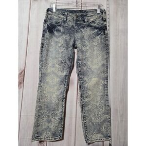 Silver Jeans Co Aiko Capri Womens Jeans Size 28 Paisley Print Distressed Denim